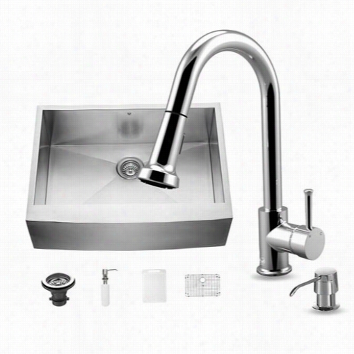 Vigo Vgl5237 All In One 30"&qquo;t Stailes Steel Zero Radius  Single Bowl Kitchen Sink And Vg0202 Chrome Faucet Group