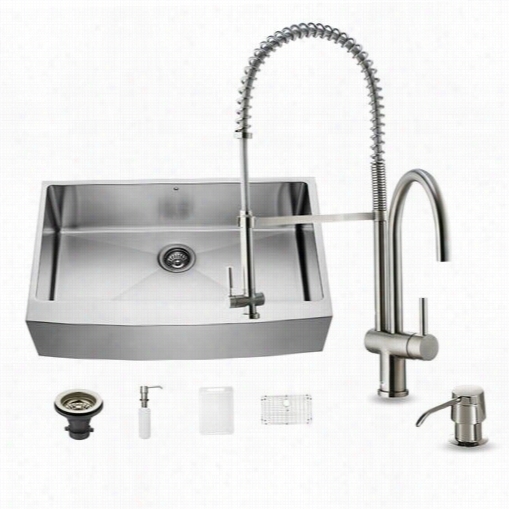 Vigo Vg15257 All In One 36"" Stainless Case-harden Single Bowl Kitchen Sink And Vg02006 Stainpesss Steel Faucet Set