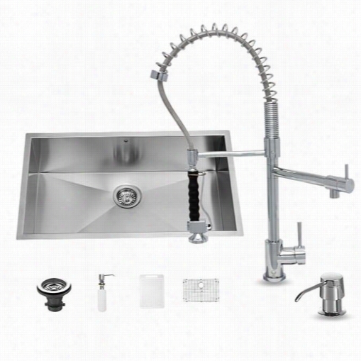 Vigo Vgg15294 All In  One 30"" Undermount Stainless Steel Kitchen Sink And Chrome Faucet Set