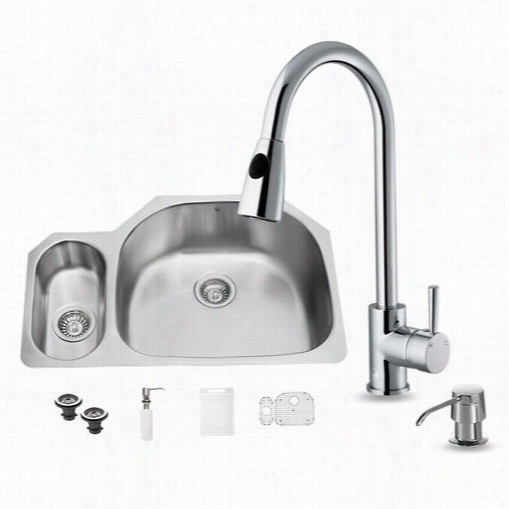 Vigo Vg15323 All In One 32"" Undermount Stainless Steel Kitchen Sink And Chrome Faucet Set