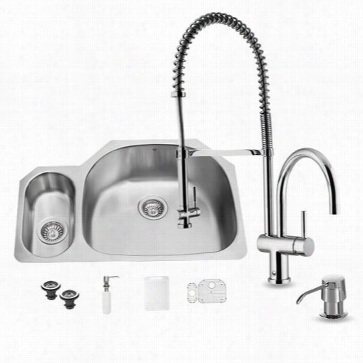 Vigo Gv15324 All In One 32"" Undermount Stainless Steel Kitchen Sink And Chrome Faucet Set