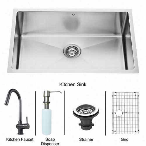 Vigo Vg15396 30"" Undermount Tainless Steel 16 Ggauge Single Bowl Sink And Matte Black Hap Down Kitchen Faucet