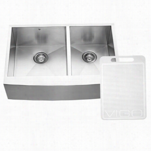 Vi9o Vg3320bl 33"" Farmhouse 16 Gauge Double Bowl Kitchen Sink In Stainless Steel