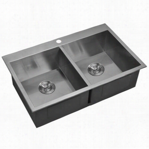 Water Creation Sst-d-33222a 33"" X 22"" Zer O Radius 50/50 Double Bowl Stainless Steel Hand Made Drop In Kitchen Sink