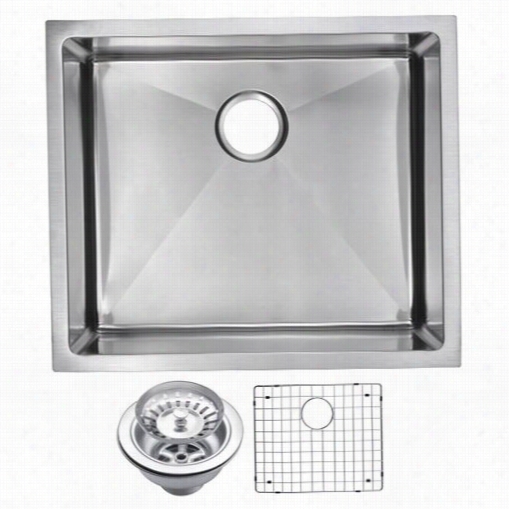 Water Creation Sssg-us-2320b 23"" X 20"" 15 Mm Corner Radius Single Bowl Stainlless Steel Hand Made Undermount Kitchen Sink With Drain, Strainer, And Botom Rgid