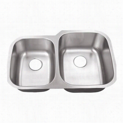 Belle Foret Bf1m08rv Undermount Stainles Steel 32"" X 20-3/4"" X 9"" No Hole 40/60 Double Bowl Kitchen Sink In Satin Brush