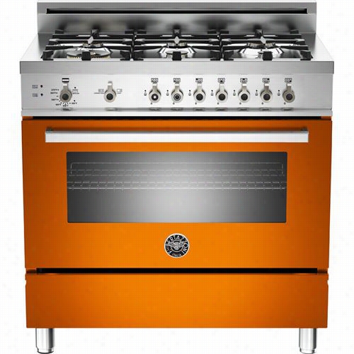 Bertqzzoni Pro366gasar Pro 36"" Gas Range In Arancio Oraneg With 6 Brass Burners