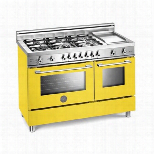 Betazzoni Pro486ggasig Pr 48"" Gas Ra Nge In Ggiallo Yellow With 6 Brass Burners And Gri Dddle