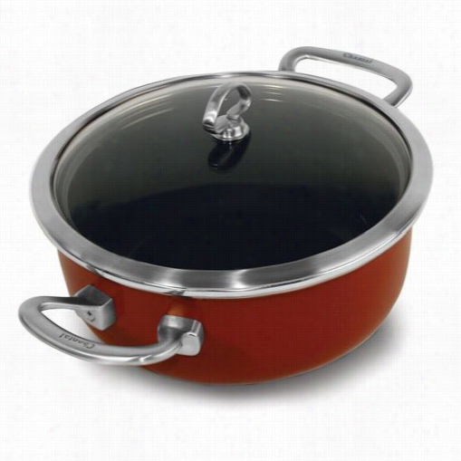 Chahtal 832-200-re Copper Fusion Chili Red 4qt. Risotto Pan Wth Glass Lid