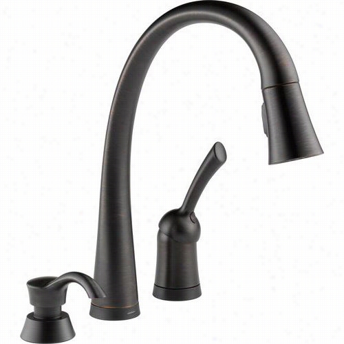 Delta 980t-rbsd-dst Pilar Single Handle Pull-down Kitchen Faucet In Venetian Ronze With Touch2o Technology And Soap Dispenser