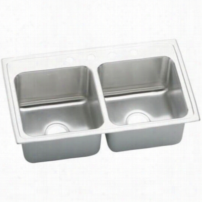 Elkay Dlr3319104 Lustertone 33"" Top  Mount  Double Bowl 4 Hole Stainless Steel Sink