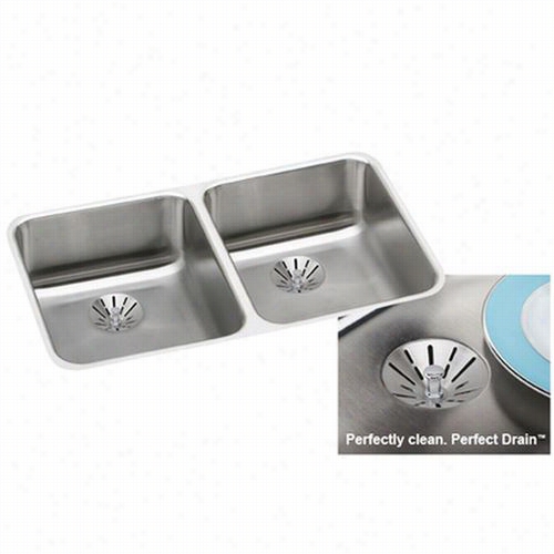 Elkqy Eluh311820lpdbg Gouremt 30-3/4&qot;" X 18-1/2"" Left Larger Bowl Double Basins Sink Package In Stainless Steel With 10"" Bowl Depth And Perfect Drain