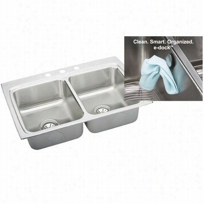 Elkay L322ek Gourmet E-dock 333"" X 22"" Double Basins Sink