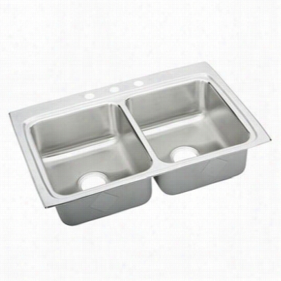 Elkay Lradq3322455 Lustertone 4-1/2"" Top Mount Double Bowl 5 Hole Stainless Steel Sink