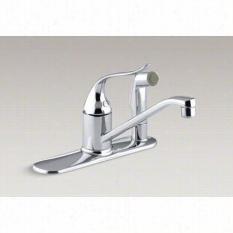 Kohler K-15173-f Coralais 3 Hol Es Kitchen Faucet With 8-1/2"" Spout, Sidespray Through Escuthceon And Lever Handle