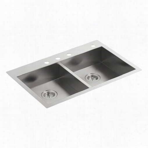 Kohler K-3996-4-na Vault Four Holes Double Equal Duual Mount Kitchen Sink