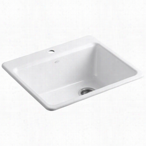 Kohler K-5872-1a1 Riverby 25"" Single Hole Top Mount Single Bowl Kitchen Sink With Basin Rack