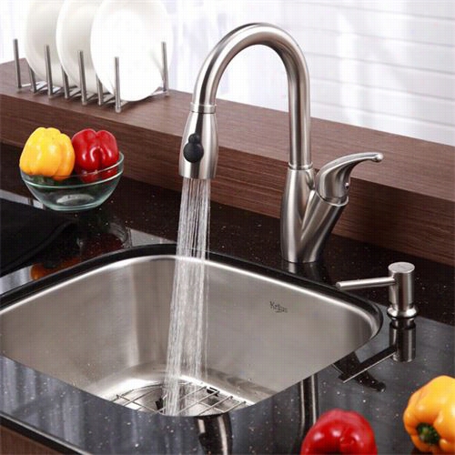 Kraus Kbu11-kpf2121-sd20 20"" Undermlunt Single Bowl Stainless Stee Sin K With Faucet