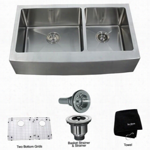 Kraus Khf203-36 36&quott;&quo;t Farmhouse 70/03 Double Bowl 16 Gauge Stainless Steel Kitchen Sink