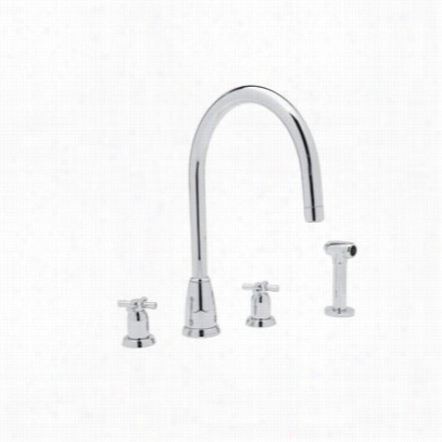 Rohl U.4890x-apc-2 Contemporary 4 Hole ""c"" Spout Kitchen Faucet With Sidespray In Polished Chrome