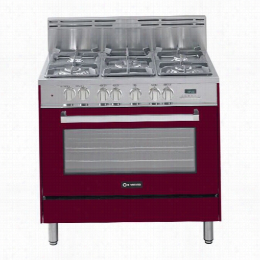 Verona Vefsge365nbu 36"" Dual Fuel Range With 5 Sealed Ubrners In Burgundy Loss