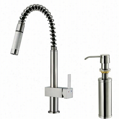 Vigo Vg02009sk2 18-3/8""h Pull Out Spray Kitchen Faucet In Stainless Steel With Soap Disppenser