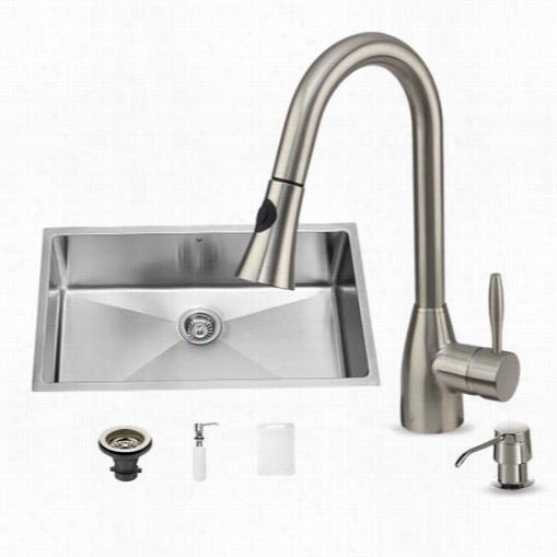 Vigo Vg15020 32"&pay;w Undermount Kitchen Sinnk, Faucet And Dispenser In Stainless Steel With 16""h Sout