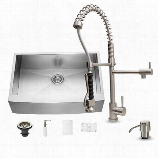 Vigo Vg15126 A Ll In One 33"" Faemhouse Stainldss Steel Kitchen  Fall Slowly And Vg02007st Faucet Set