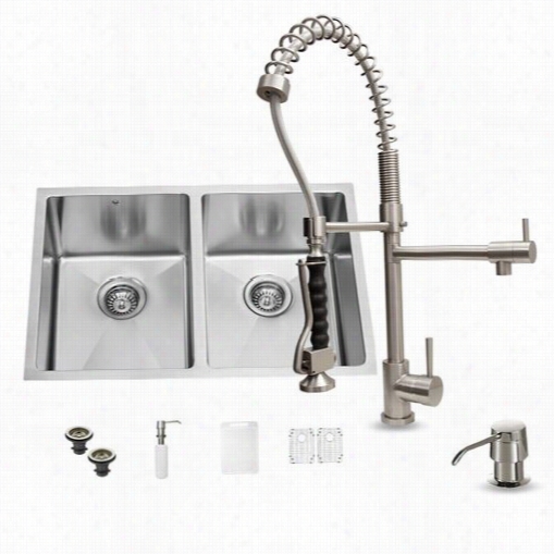 Vigo Vg1518 9the Whole Of In One 29"" Undermoount Stainlses Steel Double Bowl Kitchen Sink And Faucet Set