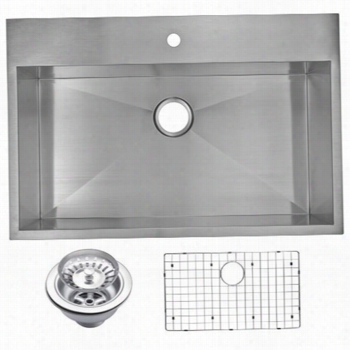 Water Creation Sssg-ts-33222a  33"" X 22"" Zero Radius Single Bowl Stainless  Steel Hand Made Drop In Kitchen Sink  Withdrain, Strainer, And Bottom Grid