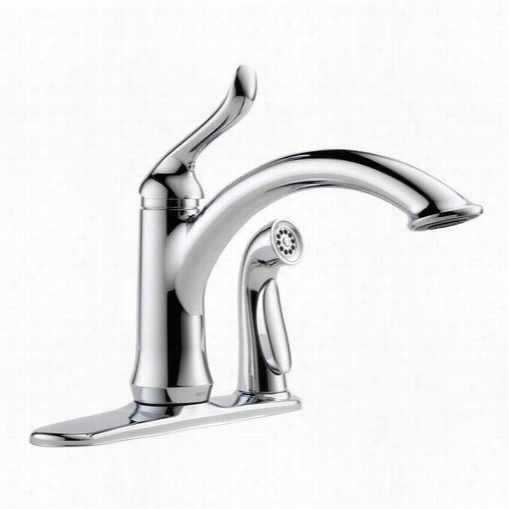 Delt 3353-dst Linden Simgle Handle Kitchen Faucet In Chrome With Side Spray And Diam Ond Wax Technolgy