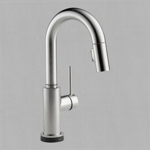 Delta  9959t-ar-dst Trinsic Single H Andle Pull Down Bar/prep Faucet With Touch2o Technology In Arctic Stainless