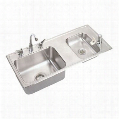 Elkay Dr Kadq371740rc 18 Guage Stainless Steel 37-1/ 3"" X 17&uqot;" X 4"" Double Bowl Top Mount Sink Kit With Right Small Boql