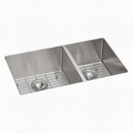 Elkay Ectru32179rdbg Crosstow N 18 Gauge Stainless Steel 31-1/2"" X 18-1/2"" X 9"" Double Bowl Undermount Kitchen Sink Kit - Righ T Small Boowl