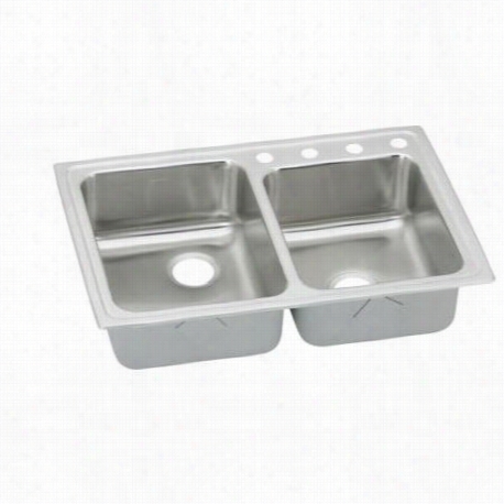 Elkay Lrad25045 Gourmet 25"" X 22"&;quot;x5-1/2"" Stainless Steel Double Bain Kitchen Sink In Lustrous Highlighted Satin