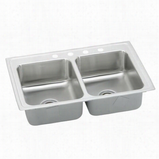 Elkay Lrad372554 Lustertone 37"" Top Omunt Double Bowl 4 Hole Stainlses Steel Sink