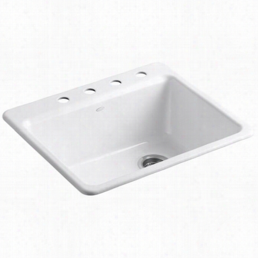 Kohler K-5872-4a1 Riveby 25"" Four Holes Top Mount Single Bowl Kitchen Sink With Bottom Basin Rack