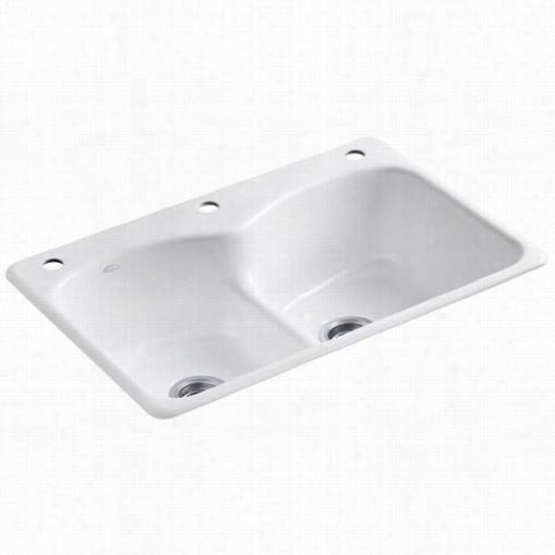 Kohler K-6626-3f Langglade Cast Iron 33"" Self Rimming Rectangular Smart Divide Lowered Dividerr Double Be Adequate To Basin Kitchen Sink Witth Singlle Faucet Hole And 2 Acc