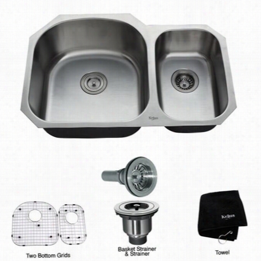 Kraus Kbu23 32"" Undermount 70/3 Double Bowl 16 Gauge Stainless Steel Kitchen Sink