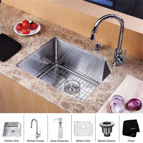 Kraus Khu1211-23-kpf1622-ksd30 23"" Undermount Single Bowl Stailness Steel Kitchrn Sink With Kitchen Fa Ucet And Soap Dispensser