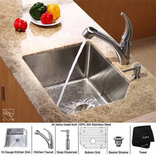 Kraus Khu121-23 -kpf2110-sd20 23"" Undermouunt Single Bowl Stailess S Teel Kitchej Sink With Kitchen Faucet And Soapp Dispenser