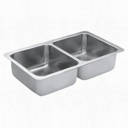 Moen G18212 1800 Series 32&quof; "l X 18&qquot;"w X 9"&uqot;d No Holes Undrrmount Double Basin Kitchen Sink