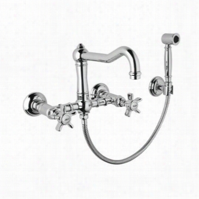 Rohl A1456lpwsapc-2 Country Iktchen Wall Mounte Bridge  Faucet In Polished Chrome With Sidespray Porcelain Lever Handle