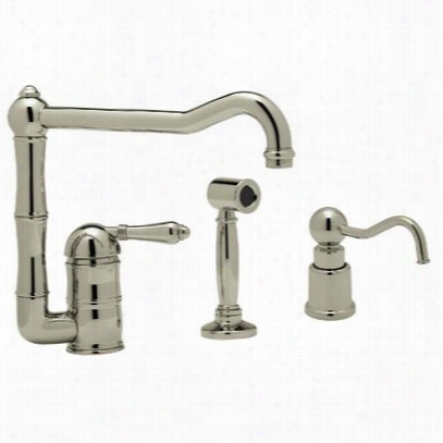 Rohl Akit36082lpwsstn-2 Country Kitchen Single Handle China Lever Faucet In Satin Nickel With Sidespray And Extended Spout