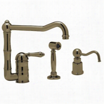 Rohl Akit36082lpwstcb-2 Country Kitchen Single Handle Porcelain Lever Aucet In Tuscan Brass With Sidespray And Extended Spout