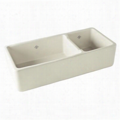 Rohl Rc4019bs Shaws Oriinal 1 1/2 Bowl Fireclay Apron Kitchen Sink In Biscuit