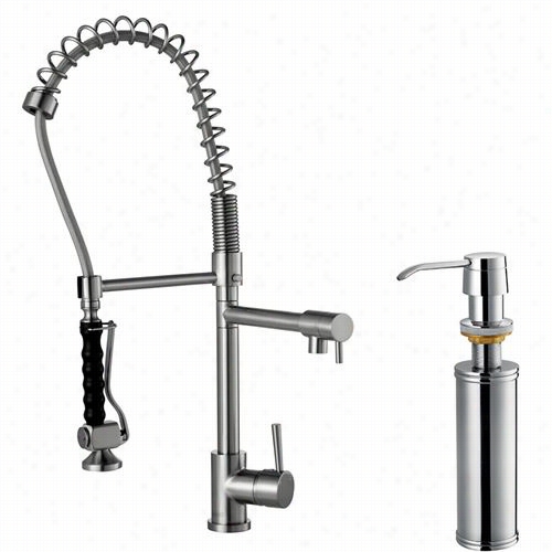 Vigi Vg02007stk2 27"" H Pull Down Spray Kitchen Faucet In Stainless Steel With Soap Dispenser