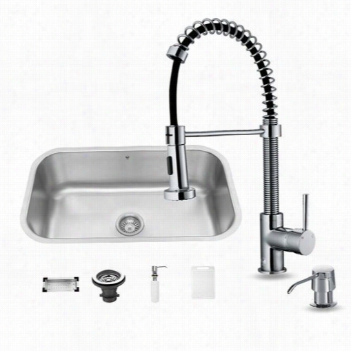 Vigo Vg150054 Undermount Stainless Steel Kitchen Sink With  Faucet,, Colander, Stra Iner And Dispense