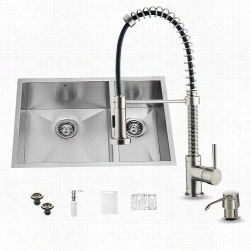 Vigo Vg15080 Undermount Stainless Steel Kitchens Ink Wiith Fuacet, Grid, Two Strainers And Dispenser