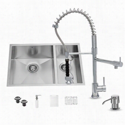 Vigo Vg15180 All In One 29"" Undermount Stainless Steel Double Bowl Kitchen Sink And Chrome Faucet Set